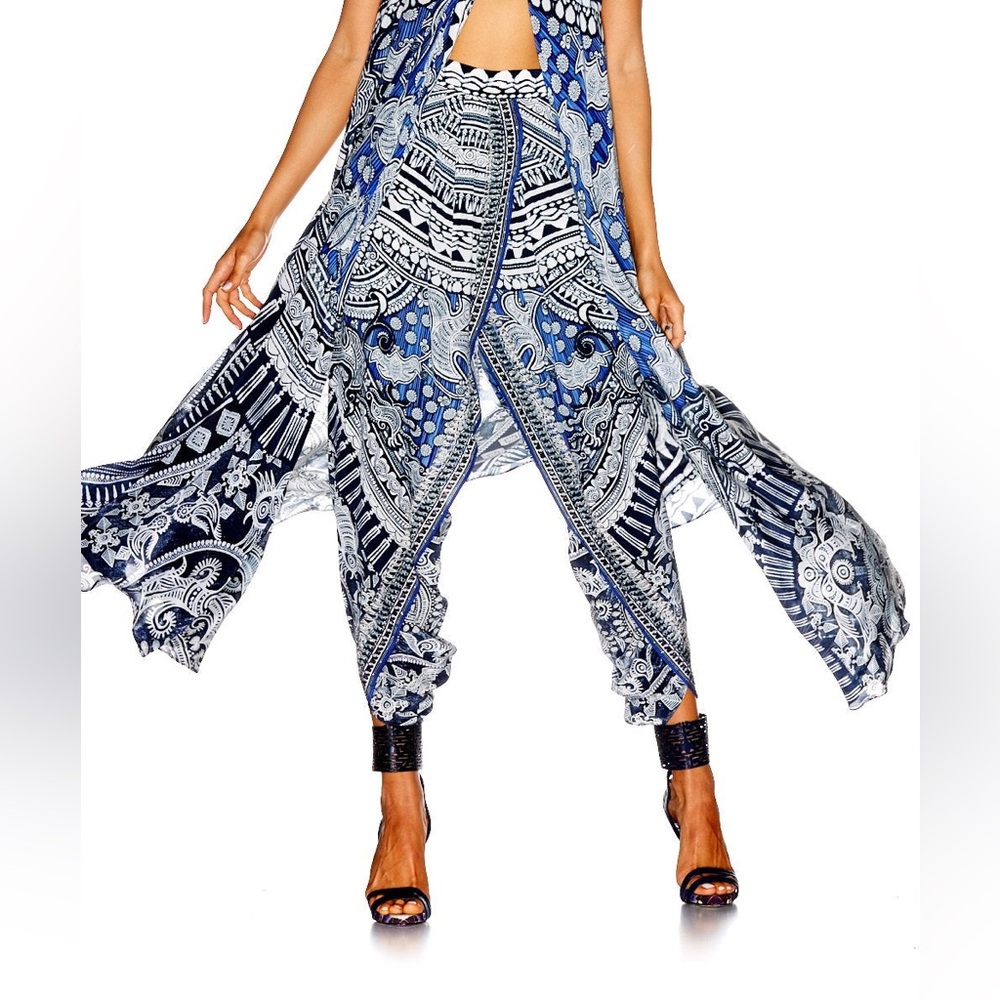 Camilla ‎ Boho Luxury Silk  Rhinestones Draped Harlem Pants Beach Casual Large